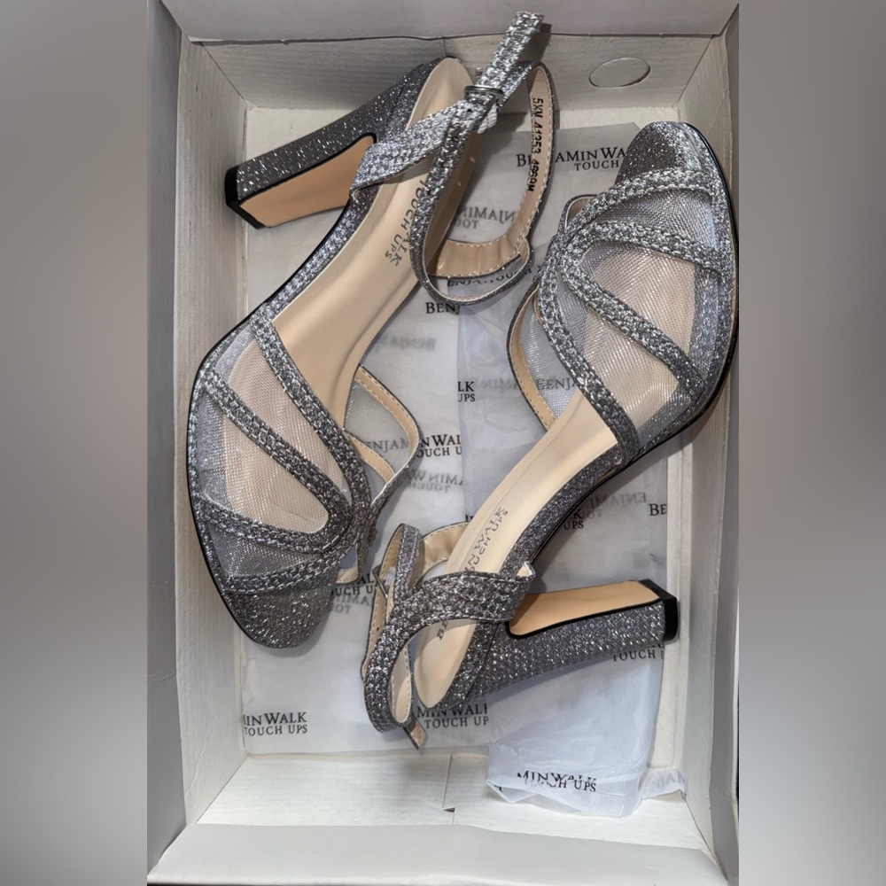 Benjamin Walk Glittering Silver Mesh Heels